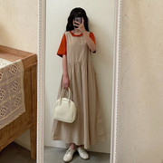 FILLE 杏色背心裙。自制 韩国高品质学生减龄无袖宽松连衣裙女