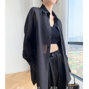 2023年夏季黑色衬衣防晒衫女长袖薄款设计感小众外搭开衫外套