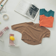 儿童长袖T恤春秋韩版蝙蝠袖洗水棉上衣男童女童春季设计感春装潮