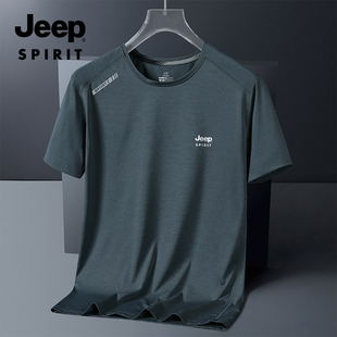 jeep短袖t恤男夏季2024宽松冰丝半袖速干衣，跑步运动圆领上衣