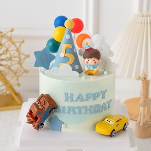 儿童生日蛋糕卡通回力汽车，派对帽男孩女孩，软胶摆件飞机装饰品插件