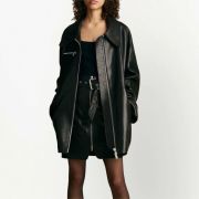 欧美大牌私人定制女装黑色中长皮衣显瘦时尚中长夹克外套潮品
