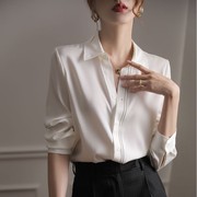白色雪纺缎面长袖衬衫女春秋季2022年新款法式高级感气质小衫上衣