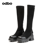 odbo欧迪比欧原创设计牛皮高筒马丁靴女2023厚底增高骑士靴