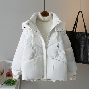 白色短款羽绒棉服女冬季韩版宽松显瘦面包服小个子棉衣外套潮