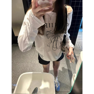 白色微透防晒罩衫女夏季薄款美式斜肩宽松慵懒风长袖百搭休闲上衣