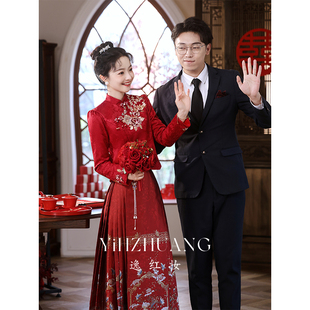 红色马面裙敬酒服2024中式订婚旗袍新娘结婚礼服套装婚礼夏季