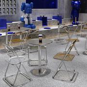 网红工业风咖啡厅奶茶店餐桌椅组合不锈钢桌子折叠透明亚克力椅子