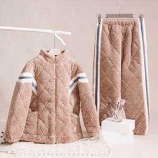 多拉美睡衣女冬季珊瑚绒三层夹棉加厚加绒保暖超厚特厚套装家居服