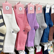 韩国女袜东大门纯色，r字母时尚潮流堆堆袜，秋冬布标字母长筒袜