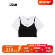 izzue女装假两件短袖，t恤2023夏季个性，叠层上衣1148u3k