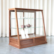实木透明玻璃展示柜陈列梯形蛋糕咖啡厅储藏柜茶具茶壶博古展柜