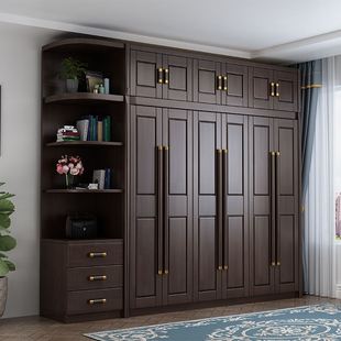 新中式实木衣柜风卧室成套家具三四五门组合衣柜转角柜大衣柜