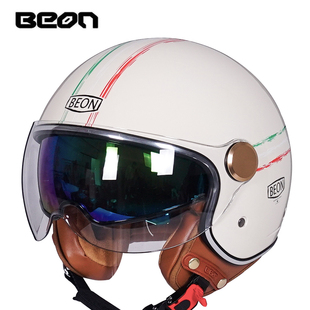 BEON-120头盔男摩托车双镜片半盔3C复古机车哈雷头盔女四季通用夏