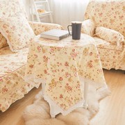 纯棉麻碎花田园布艺，蕾丝边餐桌布台布茶几布，长方形定制圆形盖巾