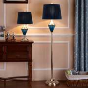 蓝色欧式落地灯卧室客厅，简约现代创意玻璃高级感美式床头立式
