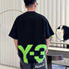 山本耀司Y-3假两件大幅logo圆领短袖T恤y3男女ins潮流荧光绿印花