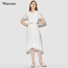 2024夏装白色气质收腰雪纺ol中长裙显瘦法式设计感小众连衣裙