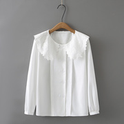 白色衬衫大码胖mm洋气，娃娃领上衣，2024春季时尚双排扣长袖衬衣