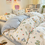 纯棉全棉床上四件套花卉卡通床单被套床品套件宿舍三件套床笠款