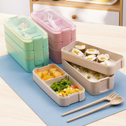 双层微波炉饭盒女生小麦秸秆带餐具，便当盒上班族减脂餐轻食午餐盒