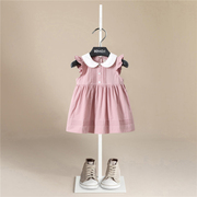 女童夏季薄款连衣裙纯棉宝宝儿童装，小飞袖粉紫色裙子简约气质款棉