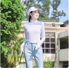 春秋高尔夫球女士套装长袖t恤防晒速干衫花边高领，白蓝色(白蓝色)运动球衣