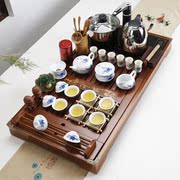 整套青瓷冰裂紫砂自动茶具，四合一套装实木制茶盘带电磁炉组合