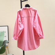 玫红色时尚明显装饰棉衬衫女2024春装韩版宽松设计感衬衣上衣