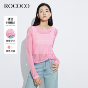 ROCOCO春甜美镂空抽绳针织衫百搭圆领纯欲风针织罩衫