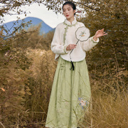 花制作 新中式 清茶煮酒 原创民族风刺套装斜襟上衣外套半身裙冬