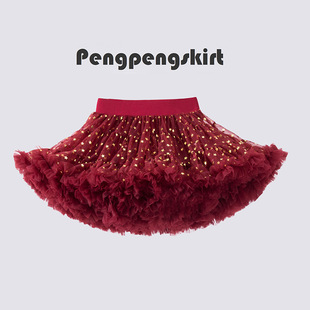 法国女童tutu裙秋冬季洋气宝宝公主蓬蓬裙，半身红色兔兔裙新年套装
