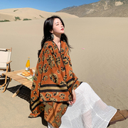 民族风西藏旅游穿搭斗篷外套，披肩拉萨围巾女豹纹秋冬西北草原披风