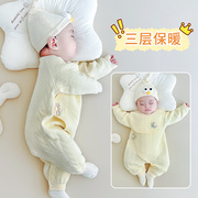 初生婴儿衣服a类冬新生，秋冬和尚服秋季0-6个月宝宝冬装夹棉连体衣