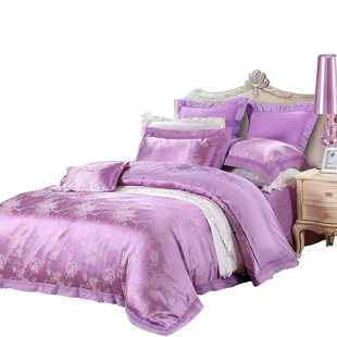 家纺仿丝棉大提花，床罩四件套床上用品绗缝，婚庆床盖4件套1.8米