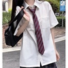 夏季白色jk短袖衬衫女日系学院风百搭宽松小众设计感港风衬衣