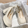 高跟玛丽珍鞋女2023白色婚鞋法式厚底松糕鞋粗跟小皮鞋
