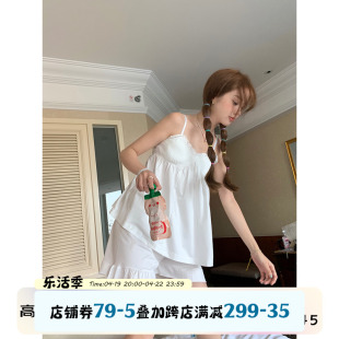 馨帮帮Homedress 夏季凉感花边吊带睡衣套装女外穿舒适宽松家居服