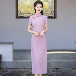 2024夏季长款旗袍女中国风日常礼服妈妈，婚礼气质显瘦刺绣中式