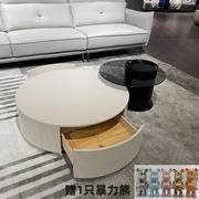 北欧烤漆岩板轻奢茶几桌家用简约圆形创意小户型边几客厅极简整装