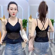 法式长款小吊带外穿蕾丝花边，交叉带内衣女无钢圈带胸垫一体式石
