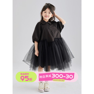 OLAMIMI 女童 设计感拼接气质高级黑 不规则蓬蓬连衣裙生日纱裙