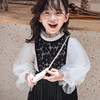 韩国女童打底衫秋冬加绒加厚冬款洋气公主，儿童蕾丝网纱泡泡袖上衣
