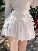 白色短裙女小个子春季a字百褶裙高腰不规则蓬蓬半身裙xs抽绳半裙