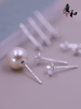 s999纯银珍珠耳钉底托配件珍珠，半孔空托手工，diy材料镶嵌珍珠耳针