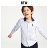 RTW童装2023春夏小熊男童衬衫长袖纯棉白色衬衣儿童polo上衣洋气