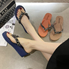 人字拖鞋2024夏季女士韩版时尚水钻外穿5厘米厚底坡跟沙滩鞋
