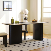 复古实木餐桌椅组合小户型现代简约法式中古风家用洞石岩板饭桌椅
