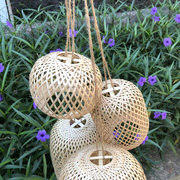 竹编灯笼手提古风拍摄道具，中式手工编制作织麻绳竹子禅意灯笼