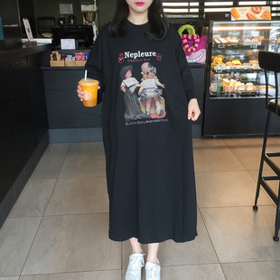 t恤女2024夏季韩国东大门卡通蝙蝠袖，宽松大码长款开叉纯棉短袖